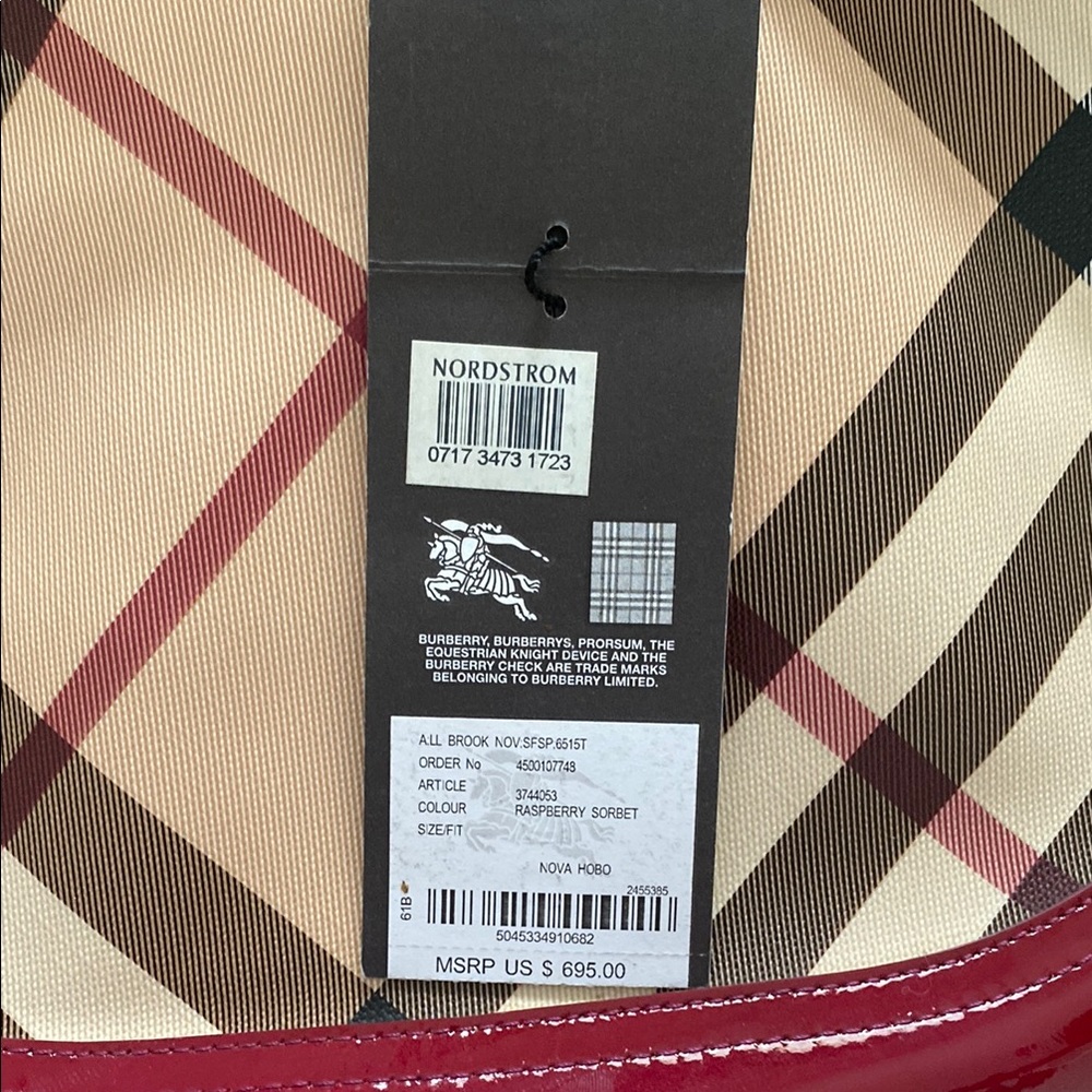 Burberry Red and Beige Checkered Women's Bag. The color is Raspberry. - Picture 2 of 4